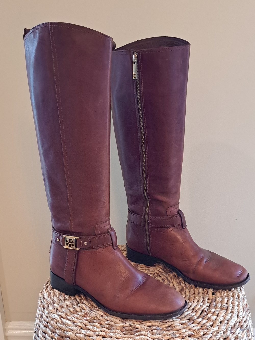 Tory Burch Womens Allessandra Luxury Chestnut Brown Leather Tall Riding Boots 10